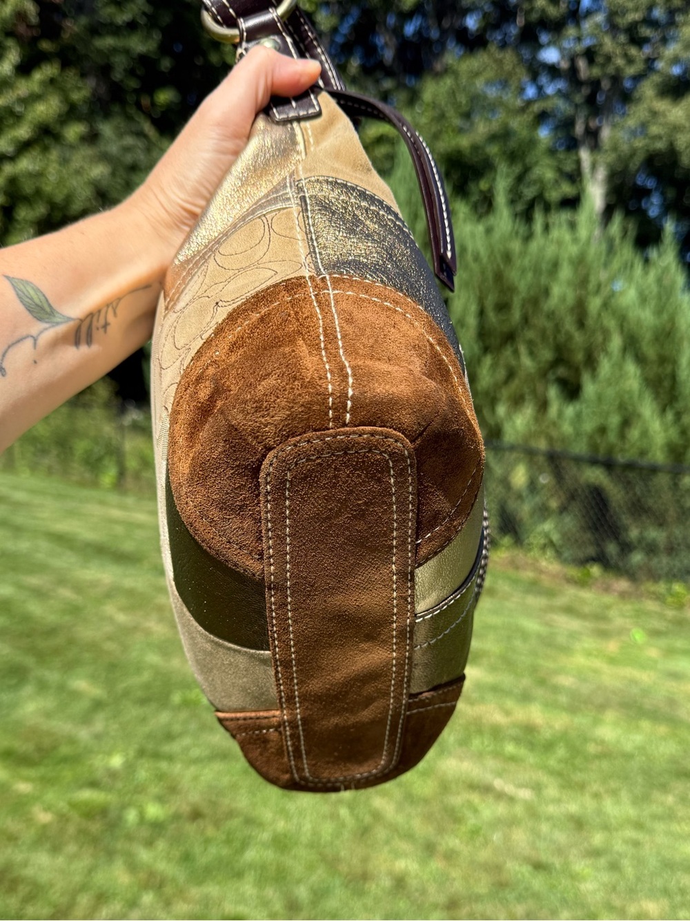 Vintage Y2K Coach Signature Patchwork Gold Brown Hobo Crossbody Bag - Picture 6 of 15